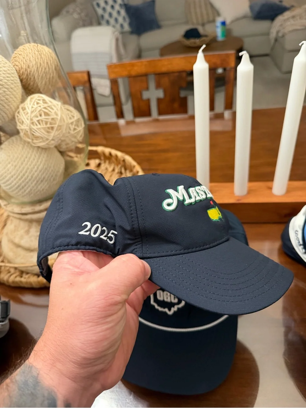 Masters Embroidered Golf Hat 2025 - Navy with Yellow & Green Logo